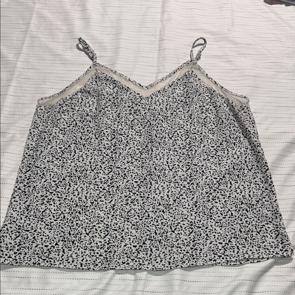 Nine West Black and White Spotted Lace-Trim Cami